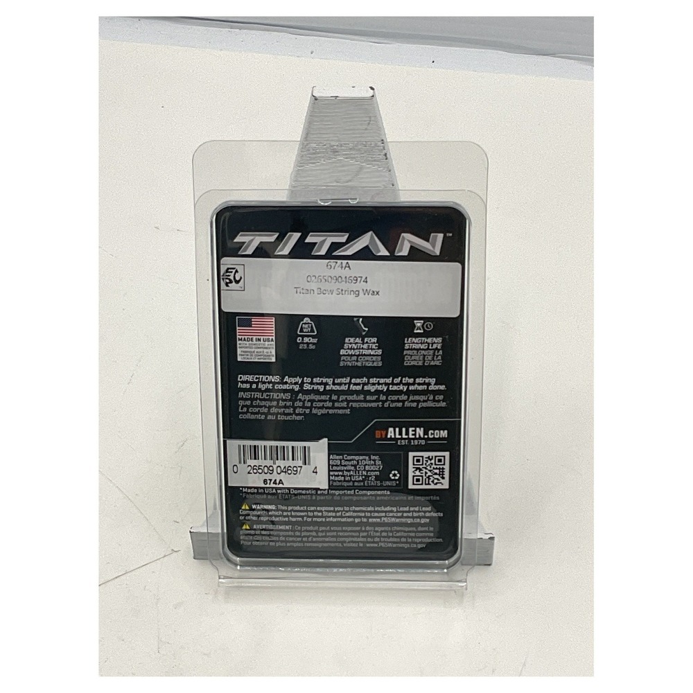 Titan by Allen Bowstring Wax 0.90oz for Synthetic Strings Made in USA 674A - Picture 2 of 3